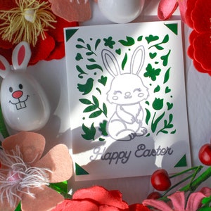 Ilustração feliz do coelhinho da Páscoa de <br> Entrega Rápida? Conjunto de cartões de Páscoa | Coelho Cartão Comemorativo | primavera cartão comemorativo | flor cartão comemorativo | Cartão cortado