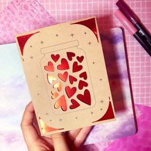 Jarra de corazones Tarjeta de felicitación en blanco para el Día de San Valentín, Tarjeta de felicitación para un ser querido, Tarjeta para cónyuge, Tarjeta de pareja, Tarjeta de aniversario