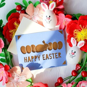 Coelhinho e ovos felizes da Páscoa Cartão Comemorativo | Conjunto de cartões de Páscoa | cartão cortado | Cartão Primavera