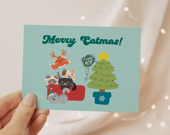 Merry Catmas Cat Christmas Card | Merry Christmas Cat Card | Holiday Kitten Card | Illustrated Christmas Card