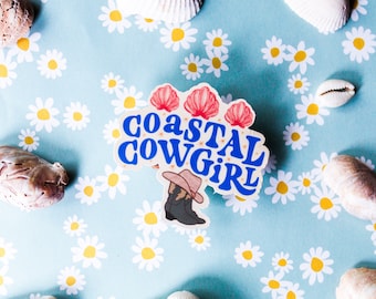 Küsten Cowgirl Aufkleber | Muscheln, Cowgirl Stiefel | Wasserfester Aufkleber