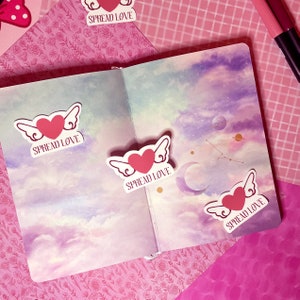 Spread Love Angel Wings Heart Die-Cut Waterproof Sticker, Valentine's Galentine's Gift, BuJo Sticker, Laptop Sticker, Love Themed Sticker