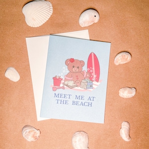 Encuéntrame en la tarjeta de playa / Tarjeta Bear Beach / Tarjeta Bookish / Tarjeta de felicitación de verano / Tarjeta de lectura de playa