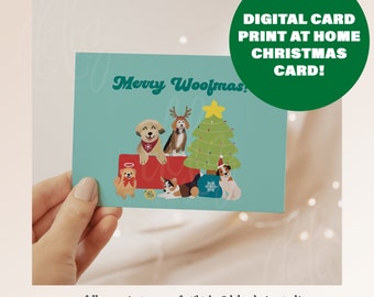 Merry Woofmas Dog Christmas Digital A2 Greeting Card | Merry Christmas Dog Card | Holiday Puppy Card | Illustrated Christmas Card