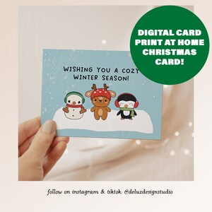 Ich wünsche Ihnen eine gemütliche Jahreszeit Digitale A2-Grußkarte | Schneemann, Rentier, Pinguin Karte | Illustrierte Weihnachtskarte | Winter Grußkarte