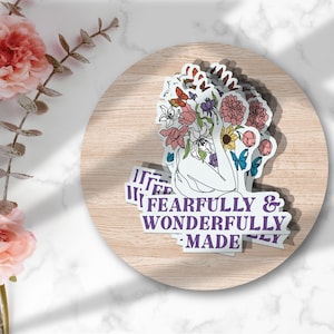 Fearfully & Wonderfully Made Sticker | Floral Christian Sticker Schöner illustrierter Bibelvers Sticker | Psalmen 139:14