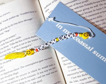 Sunny Days Beaded Bookmark Tassel | Smiley Face Happy Yellow Charm Bookmark