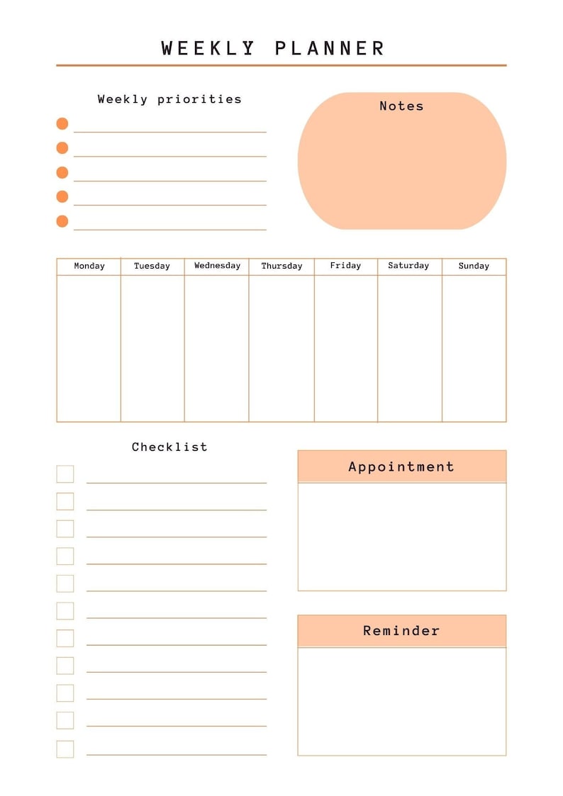 Minimalist Weekly Planner Printable PDF Digital Download - Etsy
