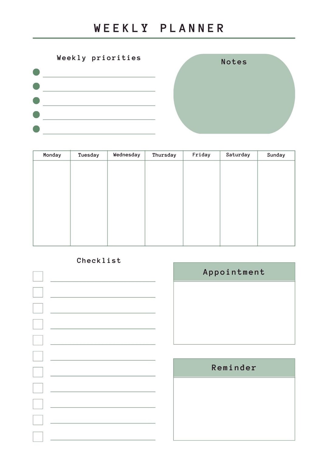 Minimalist Weekly Planner Printable PDF Digital Download - Etsy