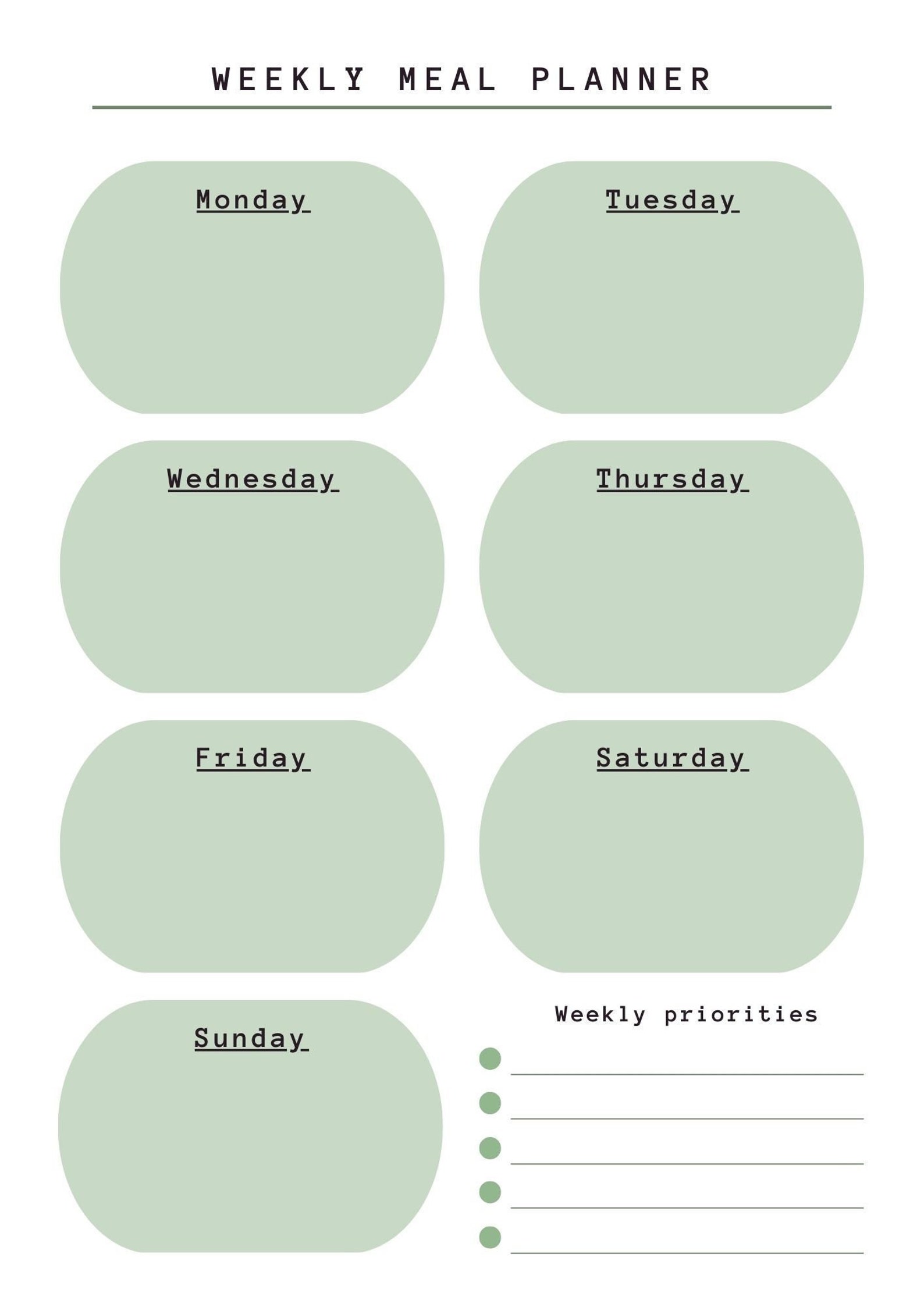 Minimalist Weekly Meal Planner Printable PDF Digital Download - Etsy
