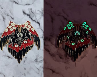 Glow Glitter Winged Cerberus Biblically Inspired Enamel Pin