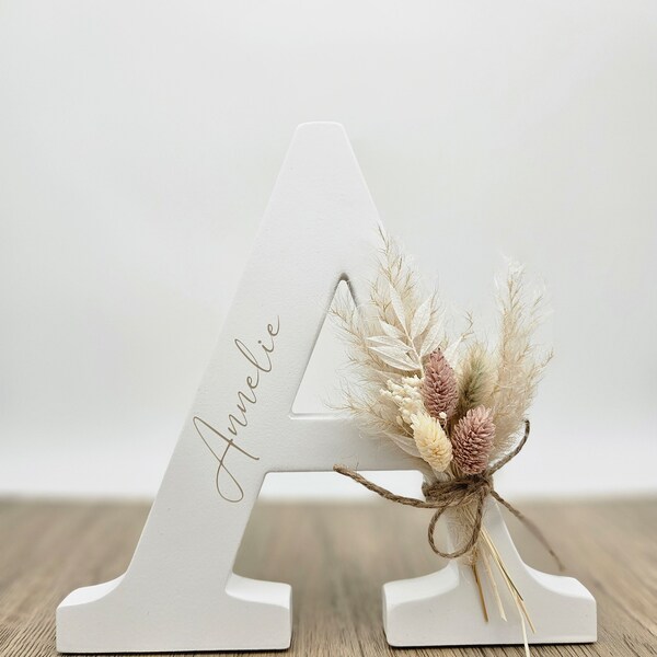 FLOWER LETTER | 3D Holzbuchstabe mit Name | personalisiert | Trockenblumen | Geburtsgeschenk | Taufgeschenk | Kinderzimmerdeko | Türschild |