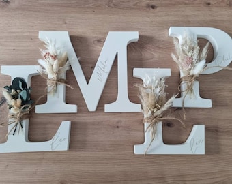 FLOWER LETTER | 3D Holzbuchstabe mit Name | personalisiert | Trockenblumen | Geburtsgeschenk | Taufgeschenk | Kinderzimmerdeko | Türschild