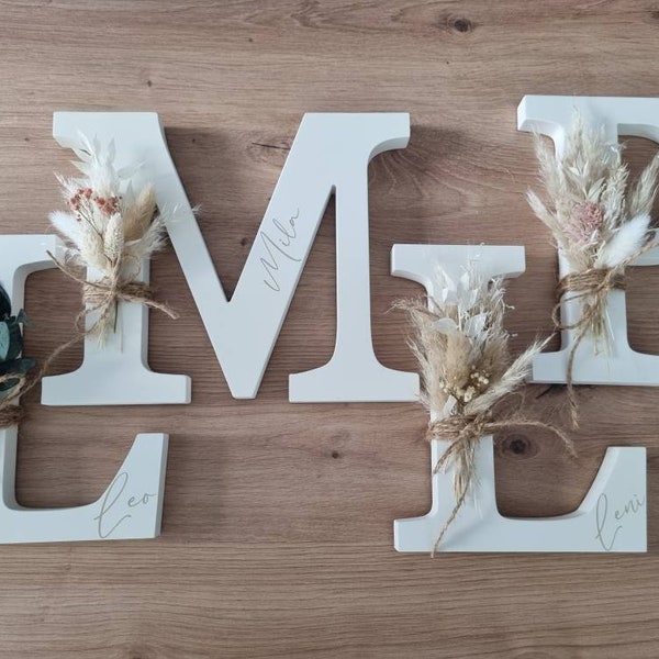 FLOWER LETTER | 3D Holzbuchstabe mit Name | personalisiert | Trockenblumen | Geburtsgeschenk | Taufgeschenk | Kinderzimmerdeko | Türschild