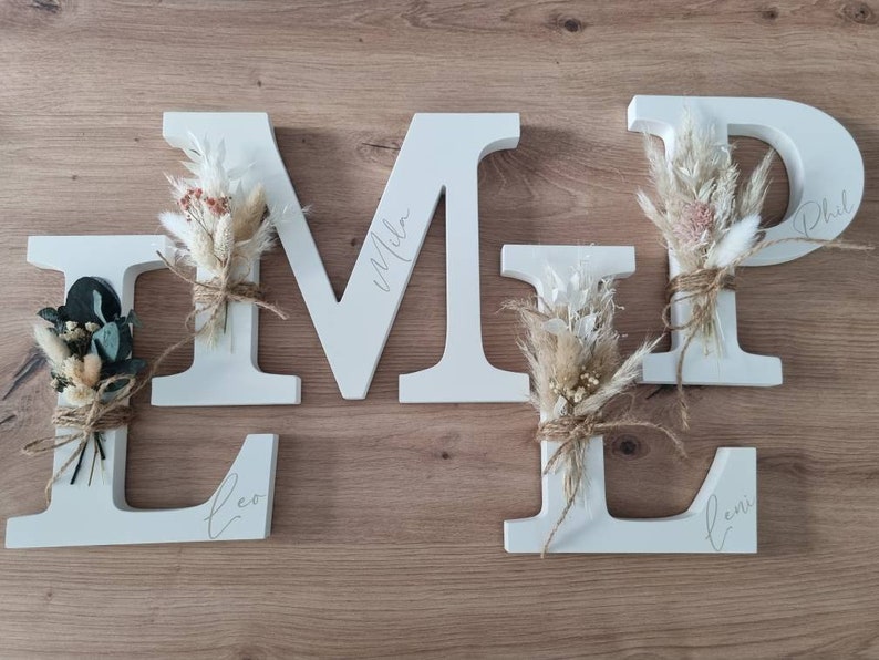 FLOWER LETTER | 3D wooden letter with name | personalized | Dried flowers | Birth gift | Baptismal gift | Children's room decoration | Door sign | 