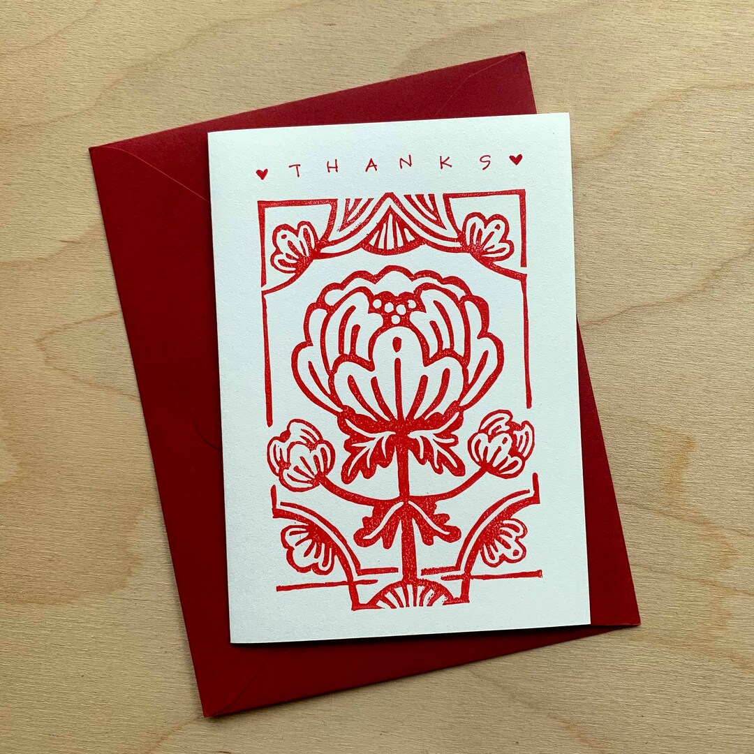 Linocut Notes Floral Linocut Folded Note With Envelope - Etsy