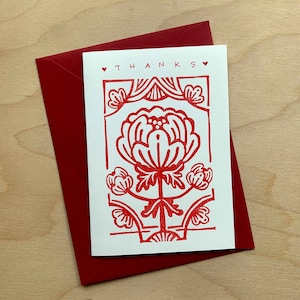 Floral Linocut Folded Note with Envelope