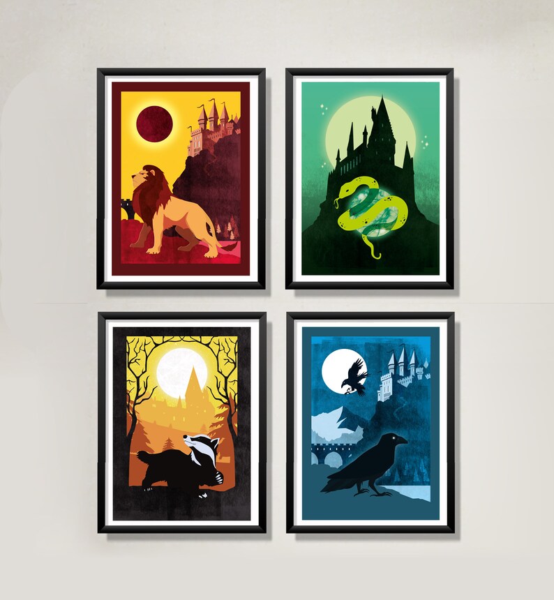 Hufflepuff Harry Potter Ravenclaw Hogwarts Houses Slytherin Set of 4 Prints