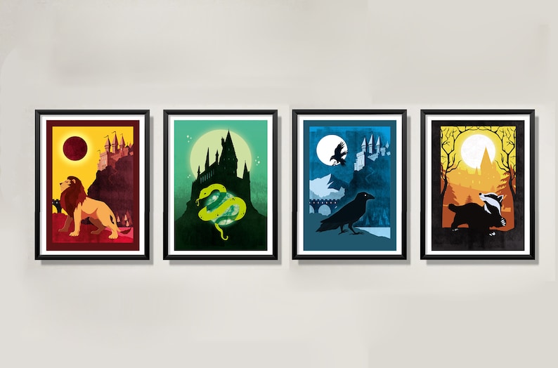 Hufflepuff Harry Potter Ravenclaw Hogwarts Houses Slytherin Set of 4 Prints
