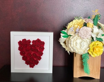 Personalized Shadow Box, Handdmade Paperflowers