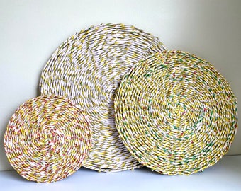 Woven Newspaper Tube Wall Decor: Recycled Circular Placemat