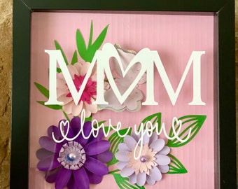 Personalized Paper Roses Shadow Box, Mother's Day Gift
