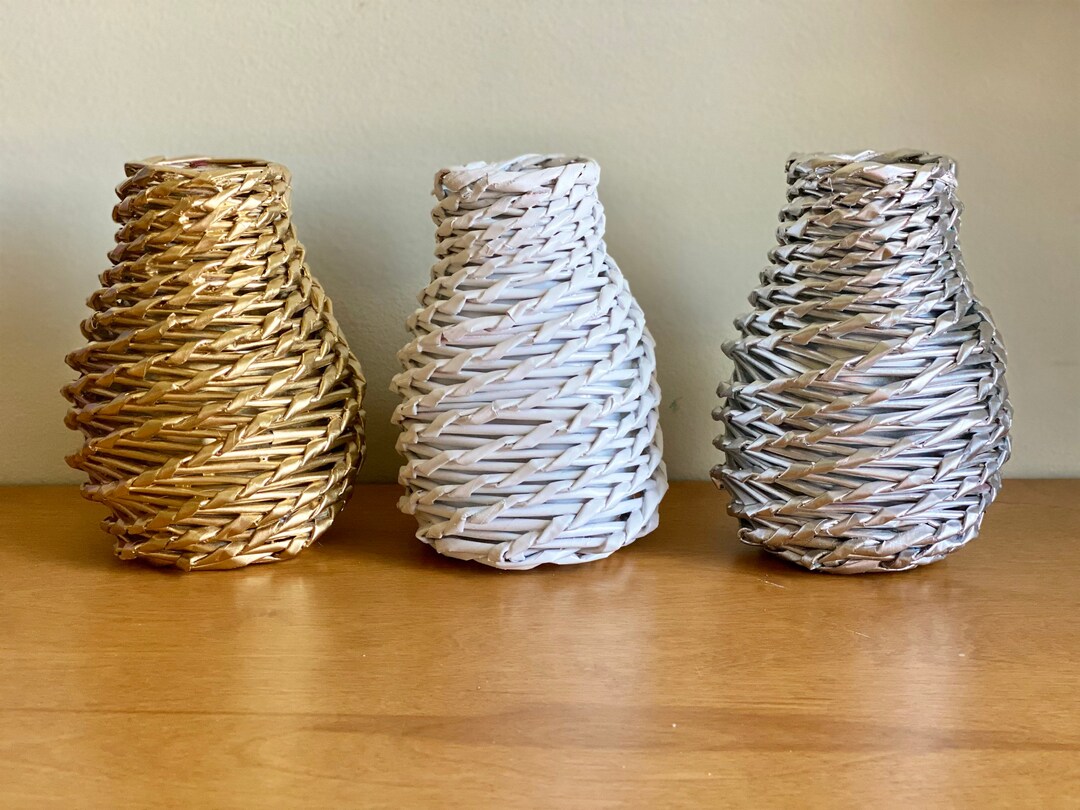 Upcycled Vase, Weaved Paper Vase, Paper Vase, Recycled Paper Vase