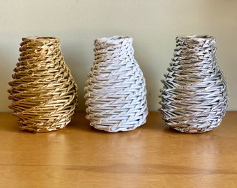 Handmade Weaved Paper Vase: Upcycled Glass Vase