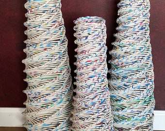 Upcycled Newspaper Tube Floor Vase: Eco-Friendly Woven Basket