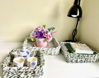 Handmade Woven Newspaper Tray: Recycled Organizer Tray, Wall Decor