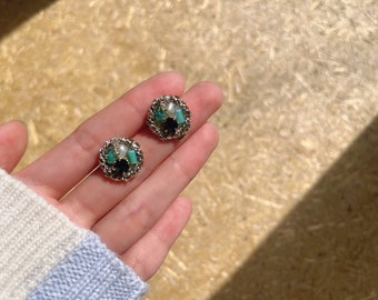 Art Nouveau Earrings, Spain Earrings, Early 20th Century, Handmade Stud Earrings,Blue Green Earrings