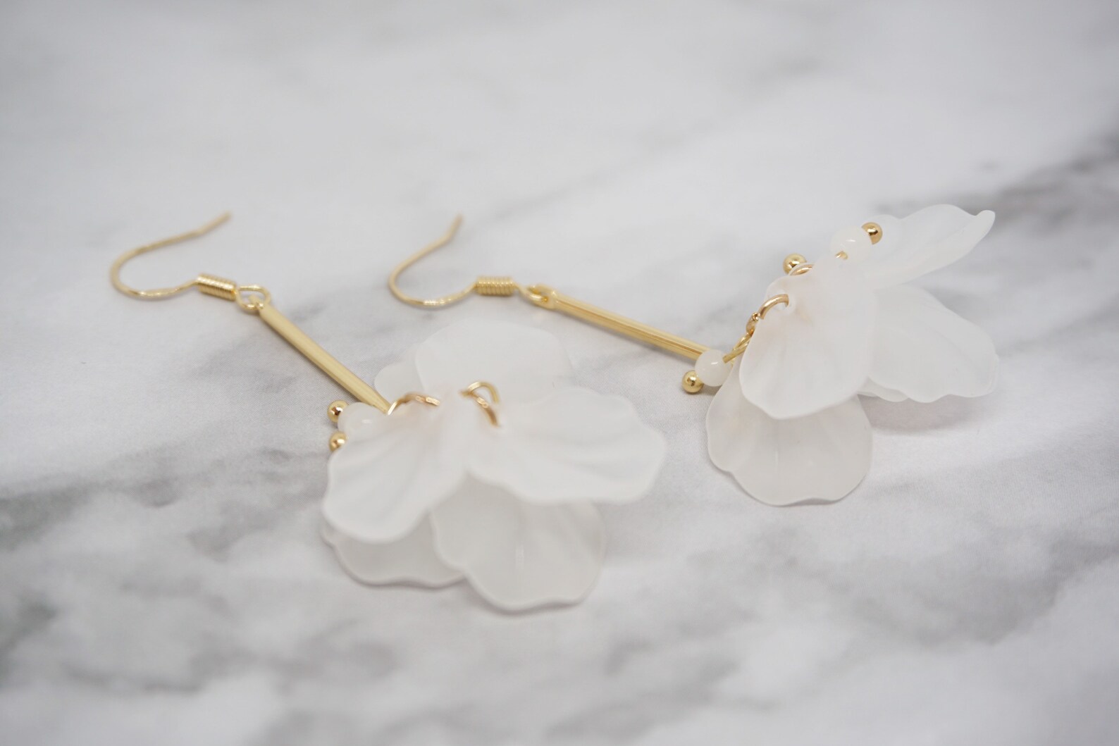 White Floral Drop Earrings, Lil Fairy Vintage Earrings, Flower Earrings