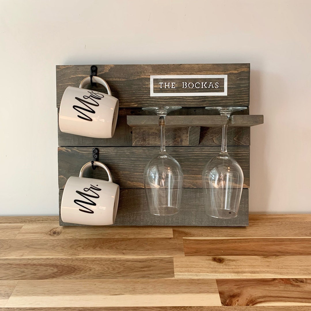 Wooden Coffee Mug and Wine Glass Holder Etsy