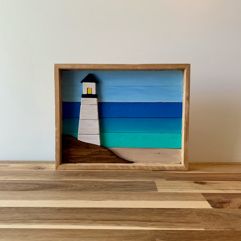 Wooden Beach and Lighthouse Art Etsy