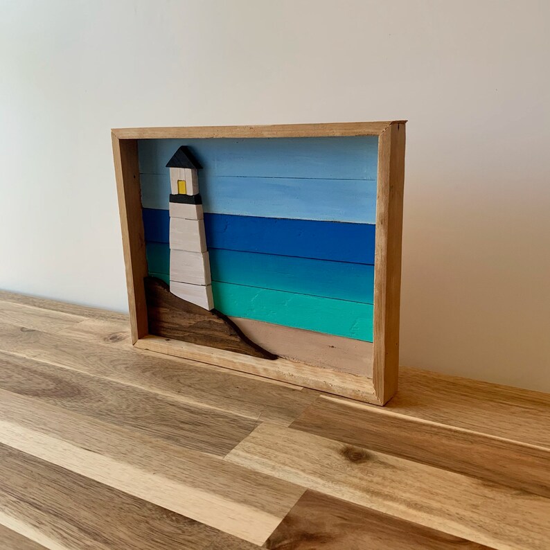 Wooden Beach and Lighthouse Art Etsy