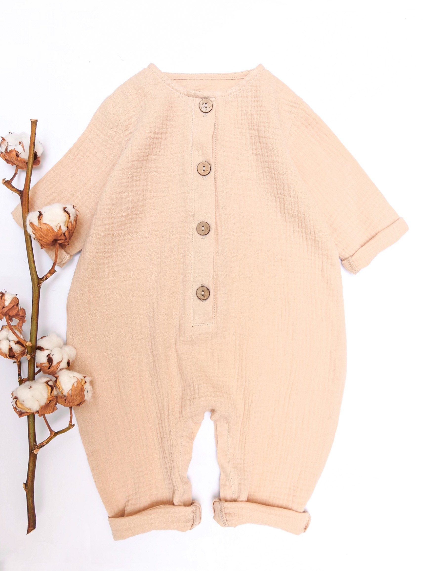 Muslin baby beige romper Muslin Toddler Romper Newborn Etsy