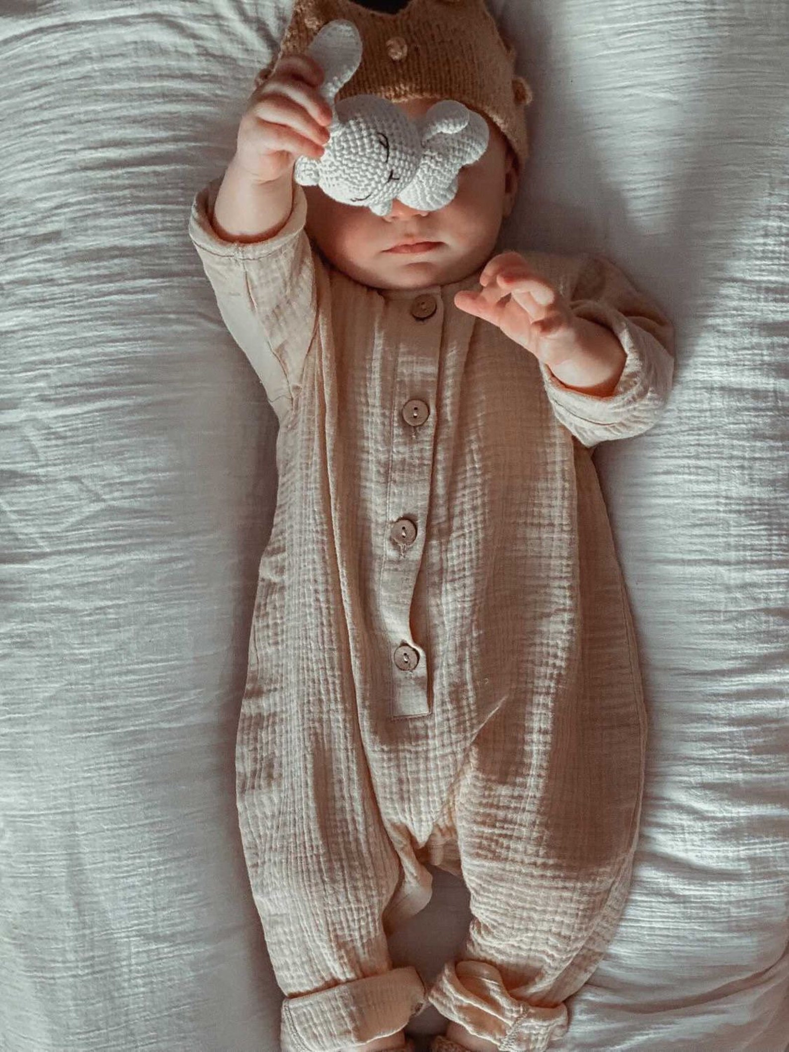 Muslin baby beige romper Muslin Toddler Romper Newborn Etsy