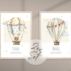 Arte de pared personalizado para hermanos, juego de 2 carteles, impresión de guardería, decoración de oso de peluche, regalo de baby shower | osos 03