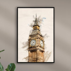 London Big Ben "AQUARELLS" personalisiert mit Namen | Illustration von bekannten Städten