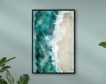 Peinture Plage de la mer du Nord personnalisée d’en haut avec le nom | Aquarelles peintures de plages
