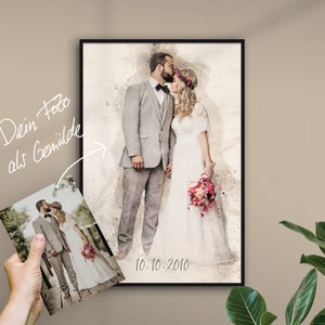 Geschenk zur Hochzeit Gemälde als Hochzeitsgeschenk personalisiert mit Text Gemälde vom Foto, Poster, Leinwand Hochzeitstag Mann Bild 1