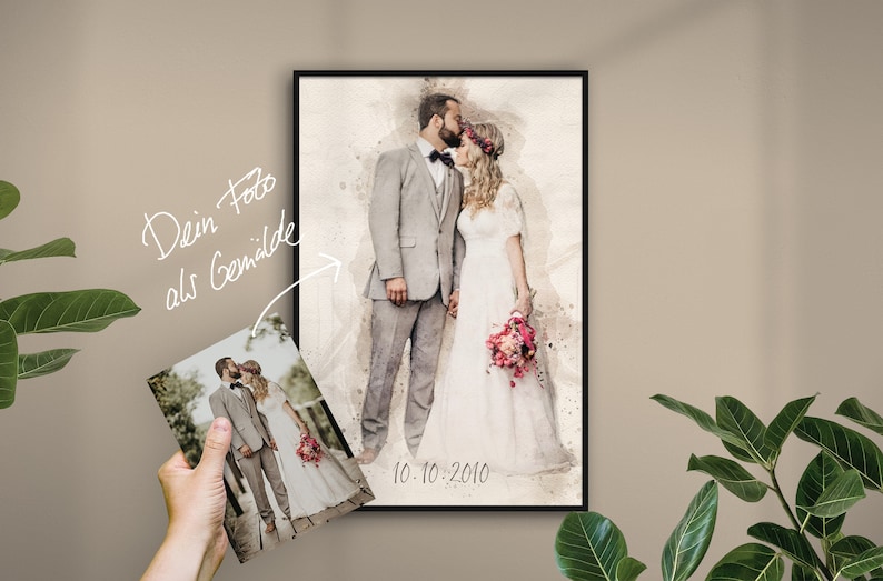 Geschenk zur Hochzeit Gemälde als Hochzeitsgeschenk personalisiert mit Text Gemälde vom Foto, Poster, Leinwand Hochzeitstag Mann Bild 1