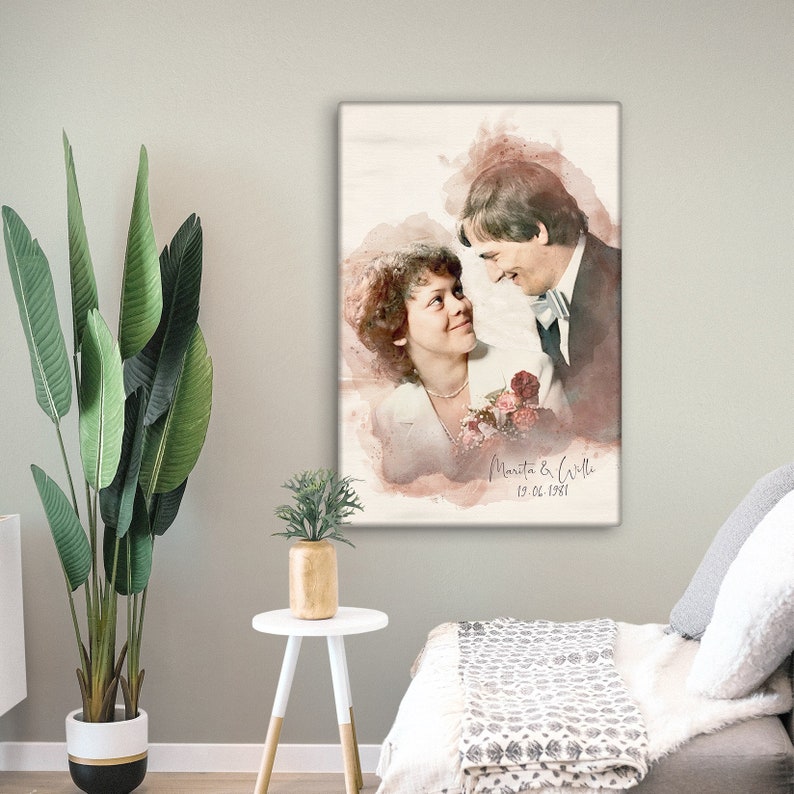 Geschenk zur Hochzeit Gemälde als Hochzeitsgeschenk personalisiert mit Text Gemälde vom Foto, Poster, Leinwand Hochzeitstag Mann Bild 7