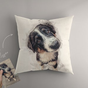 Personalized dog pillow with name | Illustration from photo, gift, pet, dog, cat or human | Pet keepsake