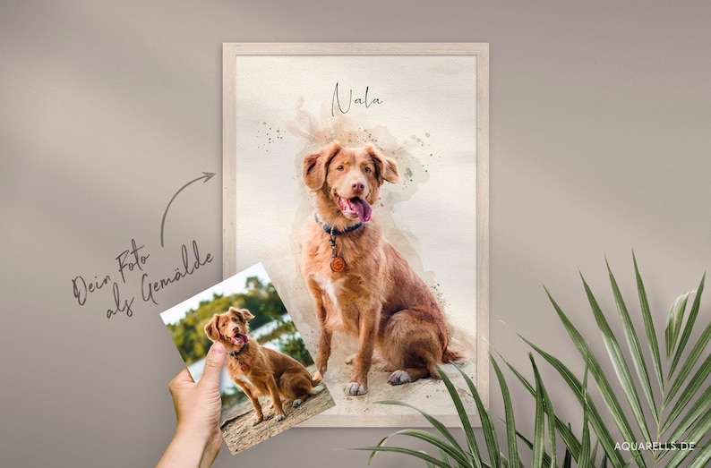 Haustier Portrait personalisiert mit Namen Illustration vom Foto, Poster, Geschenk, Haustier, Hund, Katze oder Mensch Etsy Bestseller Bild 1