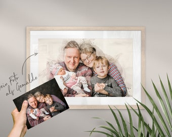 Ritratto di famiglia personalizzato con nome | Pittura da foto | Poster, tela, digitale | Regalo, compleanno, Natale | AQUARELLS