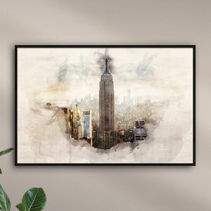 New York Empire State Building "ACUARELAS" personalizado con nombre | Ilustración de ciudades conocidas
