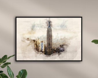 New York Empire State Building "WATERCOLORS" personalized with name | Illustration of well-known cities