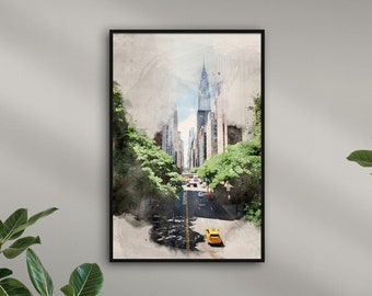 New York Street "WATERCOLORS" personalized with name | Illustration of famous cities