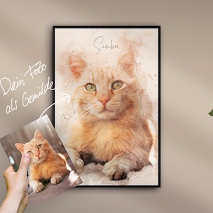 Katzen Portrait / Gemälde personalisiert mit Namen | Perfekt als Geschenk von Haustier, Hund, Katze oder Mensch | Andenken | Etsy Bestseller